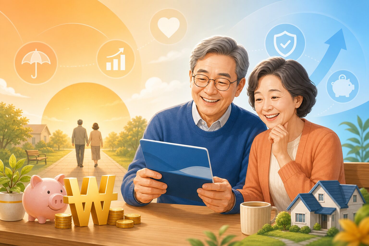 국민연금 수령액 계산 은퇴 부부 일러스트 썸네일